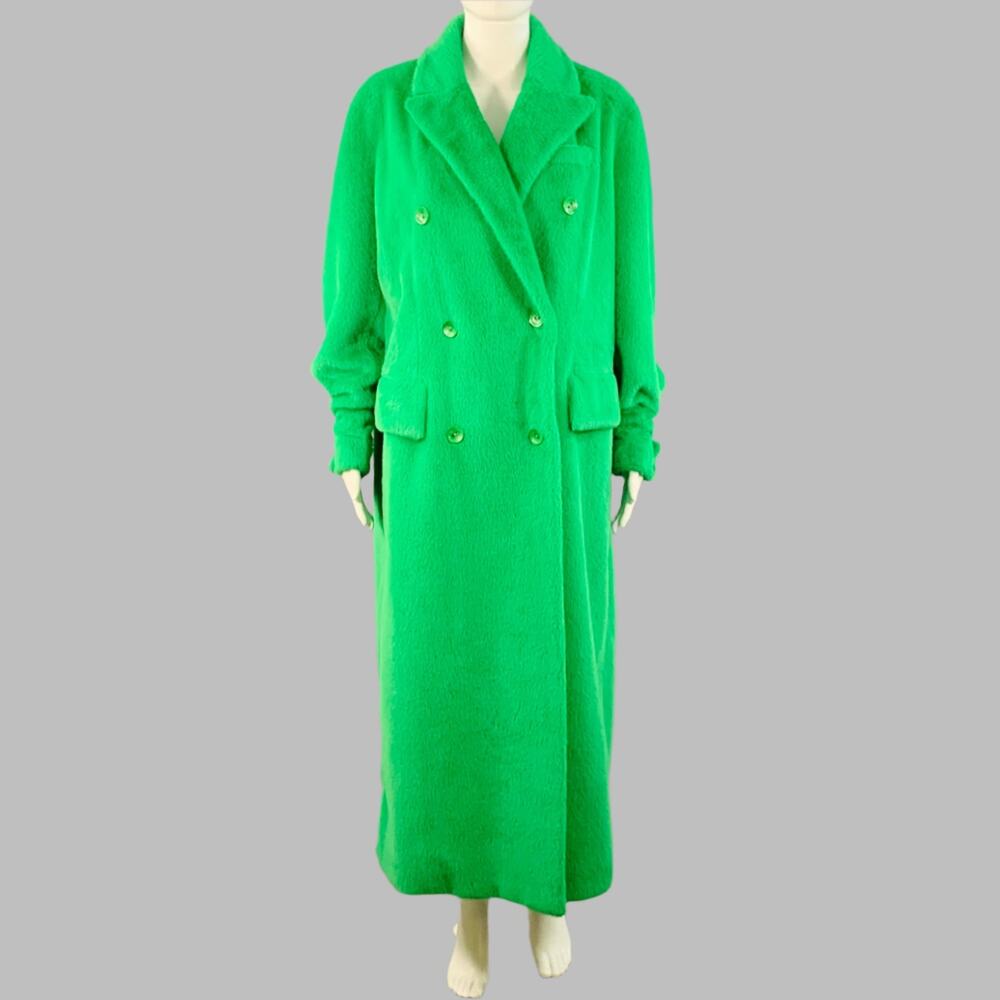 STAND STUDIO Size S Lidya Green Polyester Faux Fur Peak Lapel Coat
